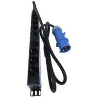 Regleta rack 19" 8x schuko 32A con amperimetro 