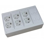 Caja de superficie 4 X Rj45 Keystone con 6 x Schuko blancos