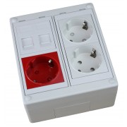 Caja de superficie  2 X Rj45 Keystone  con  2 + 1  schuko