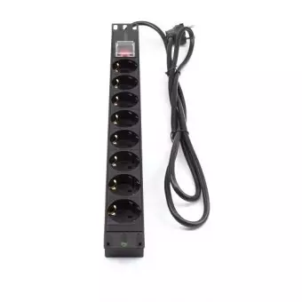 Regleta rack 19" 16A 8x schuko con interruptor vista frontal