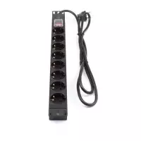 Regleta rack 19" 16A 8x schuko con interruptor vista frontal
