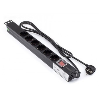 Regleta rack 19" 16A 6x schuko con interruptor