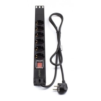Regleta rack 19" 16A 6x schuko con interruptor vista frontal