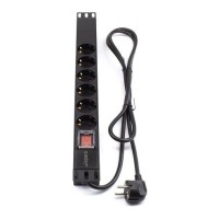 Regleta rack 19" 16A 6x schuko con interruptor vista frontal