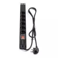 Regleta rack 19" 16A 6x schuko con interruptor vista frontal