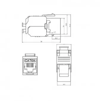 Modulo hembra RJ45 Cat 6A FTP tipo Keystone plano con medidas