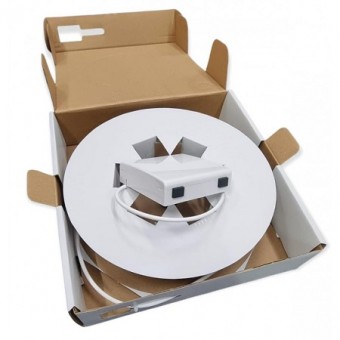 Caja fibra óptica PAU SC/APC  simplex SM preconectada a pigtail, vista caja completa