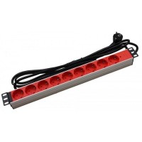 Regleta rack 19" 16A 9x tomas schuko rojas sin interruptor