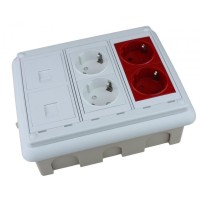 Caja de pared para empotrar 2 X Rj45 Keystone con 2 x Schuko blanco y 2 x Schuko rojo Caja de pared para empotrar 2 X Rj45 Keystone con 2 x Schuko blanco y 2 x Schuko rojo