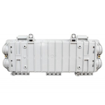 Caja empalme de fibra óptica exterior IP68 para 128 fusiones (Vista trasera)