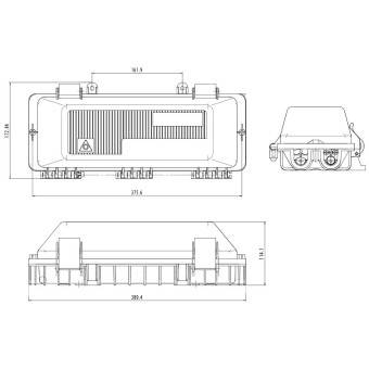 Caja empalme de fibra óptica exterior IP68 para 128 fusiones (Plano)