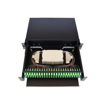 Bandeja fibra óptica extraíble 19" con 48 pigtail SC APC (Interior)