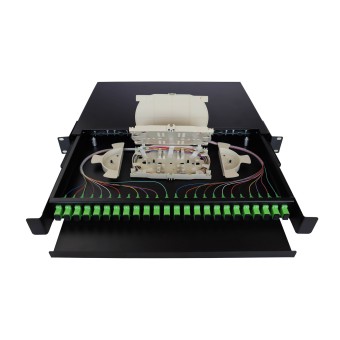 Bandeja fibra óptica extraíble 19" con 24 pigtail SC APC (detalle Cassette)