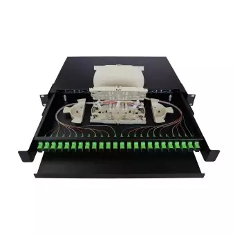 Bandeja fibra óptica extraíble 19" con 24 pigtail SC APC (detalle Cassette)